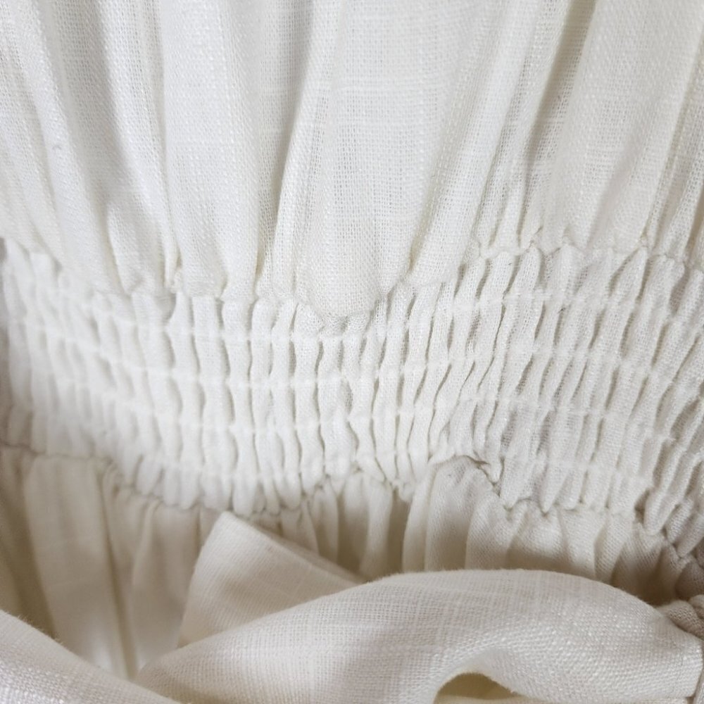 Ever New Puff Sleeve Ruffle Mini Dress Smocked Neckline Porcelain Ivory Size 6 - Picture 8 of 15